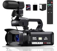 OPRKQEE Caméscope 6K Caméra vidéo 64 MP Zoom numérique 18X 4 pouces Écran tactile IR Vision nocturne Caméra de vlogging pour YouTube Caméra vidéo avec WiFi, microphone, télécommande, carte SD 64 Go