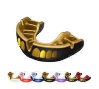 OPRO Protège-dents Gold Level Grillz Protège-dents pour adultes et juniors, doté d'une technologie révolutionnaire d'ajustement pour le rugby, la boxe et autres sports de contact ((Adulte, Noir/Doré)