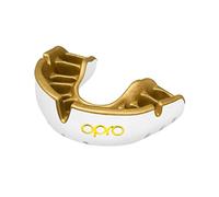 OPRO NOUVEAU Protège-dents Gold Level Protège-dents pour adultes et juniors, doté d'une technologie révolutionnaire d'ajustement pour la boxe, la rugby, le hockey, la crosse (Blanc, adulte)