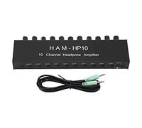 OPSDKVKS 10 Channel Headphone Amplifier, Multi Channel Stereo Distributor, 1 in 10 Out Headphone Amplifier with Independent Output Level Control, Compact Aluminum Alloy Design for Studio Cl