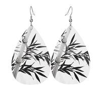 OPSREY Boucles d'oreilles pendantes en cuir avec motif de calligraphie chinoise, taille unique, Simili cuir