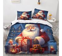OPSREY Santa Claus Fermeture À Glissière Christmas Parure De Lit Confortable Literie Respirant Comfort Cover Hygroscopique Housse De Couette Microfibre Linge De Lit King（220x240cm）