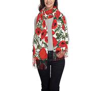 OPSREY Shih Tzu Écharpe à pompons imprimée chien Pashmina Sentiment Châle Hiver Chaud Écharpe, Motif coquelicot, taille unique