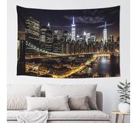 OPSREY Tapisserie imprimée nuit de New York facile à installer, couverture murale durable pour chambre à coucher, salle de bain, décoration d'intérieur, 152,4 x 101,6 cm