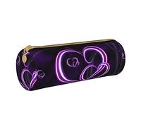 OPSREY Trousse ronde en cuir imprimé bouledogue français - Organiseur de papeterie - Trousse à crayons portable, Cœurs violets tendance, Taille unique, Pochette pour pièces