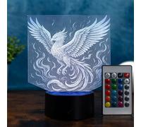 Optechvisual Lampe Phénix LED - Veilleuse Fantasy Mythique, Décoration Feu Oiseau Phoenix, Lampe LED 16 Couleurs avec Télécommande