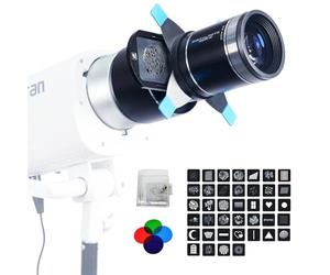 Optical Snoot for Bowens Mount Light, Kit de Projection Snoot Compatible avec Amaran 60D/100X/200D/X Storm 400x, pour Godox SL60/AD400/CB300C, pour Nanlite FS150B, avec 4 Filtres Couleur & 39 Gobos