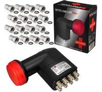Opticum Red Octo LNB LNC Pro LOP-06H 8 participants Directement à la Full HD TV 3D 4K Noir Red Rocket + Protection Contre Les intempéries (Extensible) * 16 fiches F plaquées Or dans Le kit