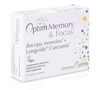 OPTIM Memory Bacopa Monnieri Brahmi et Curcumine Longvida, 45 Gélules | Complément mémoire et concentration pour le cerveau, les adultes et les étudiants, sans gluten et sans lactose
