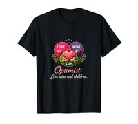 Optimist Love Wine and Children Diagramme de Venn Cœur T-Shirt