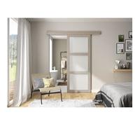 OPTIMUM - Kit porte coulissante 3 carreaux + rail + bandeau Vérone - H.204 x L.83 x P.4 cm - Chêne taupe