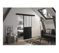 OPTIMUM Kit porte coulissante ATELIER noir + rail 2 amortisseurs + cache rail - 204 x 73 cm - verre dépoli