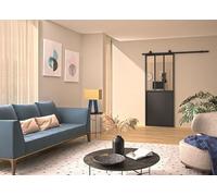 OPTIMUM Kit Porte Coulissante Intérieure Atelier Noir avec Rail - Plusieurs Dimensions - Verre Clair/Dépoli - Rail Apparent Porte Coulissante - Facile à Installer (noir verre clair, 204x93)