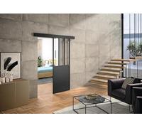 OPTIMUM Kit Porte Coulissante Intérieure Atelier Noir - Verre Clair ou Dépoli - Plusieurs Dimensions - Rail Discret avec Cache - Pose Facile (noir verre dépoli, 204x93)