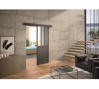 OPTIMUM Kit Porte Coulissante Intérieure Atelier Noir - Verre Clair ou Dépoli - Plusieurs Dimensions - Rail Discret avec Cache - Pose Facile (noir verre clair, 204x93)