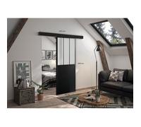 OPTIMUM Kit porte coulissante + rail Atelier - H204 x L83 x P4 cm - Noir verre dépoli