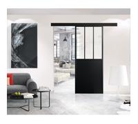 OPTIMUM - Kit porte coulissante + rail + bandeau Atelier - H 204 x L 73 x P 4 cm - Noir verre transparent