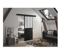OPTIMUM - Kit porte coulissante + rail + bandeau Atelier - H 204 x L 93 x P 4 cm - Noir verre dépoli