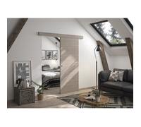 OPTIMUM - Kit porte coulissante + rail + bandeau Vérone - H.204xL.83xP.4 cm - Chêne taupe