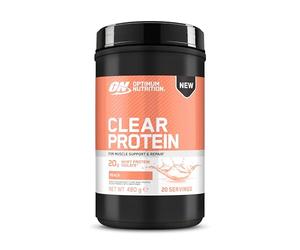Optimum Nutrition Clear Whey Isolate, 20 g d’Isolat de Protéines Whey, Pêche, Zéro Sucre, les Protéines Contribuent à la Croissance Musculaire, 480 g, 20 Portions