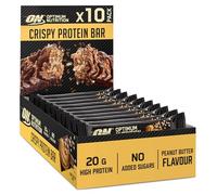 Optimum Nutrition Crispy Protein Bars, barres protéinées, sans sucres ajoutés, goûter sportif pour hommes et femmes, goût beurre de cacahuète, 10 x 65g