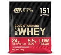 Optimum Nutrition Gold Standard 100% Whey, Protéine en Poudre, Goût Fraise Délicieuse, 4.53kg, 151 Doses