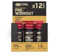 Optimum Nutrition Gold Standard Shots énergétiques Pre Workout, complément prêt à boire avec Bêta Alanine, Caféine, PerforMelon et Vitamines B6 et B12, Goût Mélange de baies, Pack de 12 (12 x 60 ml)