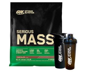 Optimum Nutrition Serious Mass Gainer Whey Protein Powder pour augmenter la masse musculaire avec Creatine Glutamine et Vitamines Chocolat 5.45kg 16 Portions + SHAKER