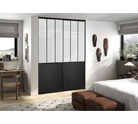 OPTIMUM Pack 2 Vantaux Porte Placard Atelier Verre dépoli - Style Industriel - Portes Coulissantes Intérieures Modernes - Plusieurs Dimensions (Noir, 150x250 cm)
