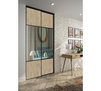 OPTIMUM Porte Coulissante Placard 2 Vantaux - Chêne Sauvage & Miroir Argenté - Style Moderne pour Dressing ou Séparation - Panneaux Bois et Miroir (chêne Authentique, 120x250 cm)
