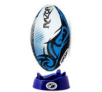 Optimum Razor Ballon de rugby - Parfait pour l'entraînement et le jeu, excellent vol et rétention d'air, surface alvéolée en caoutchouc pour une meilleure adhérence, 2 plis, 410 g, noir/bleu, taille 3