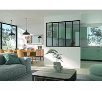 OPTIMUM Verrière Atelier Intérieur en Kit - Aluminium Noir Sablé - 5 Carreaux 168 x 117 cm- Verre Transparent - Cloison Fixe Style Industriel - Facile à Poser