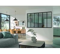 OPTIMUM Verrière Atelier Intérieur en Kit - Aluminium Noir Sablé - 6 Carreaux 201 x 117 cm- Verre Transparent - Cloison Fixe Style Industriel - Facile à Poser
