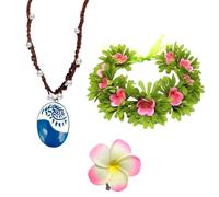 OptiPlay Collier Moana, 3 Pièces Accessoires de Costume Moana, Collier Moana Accessoires Kits, Bijoux Moana avec et Couronne de Fleurs et Pince à Cheveux, pour Halloween Noël Fête Carnaval