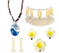 OptiPlay Collier Moana, 7 Pièces Accessoires de Costume Moana, Collier Moana Accessoires Kits, Bijoux Moana avec Boucle Shell Anklet Fleur Barrette pour Cheveux, pour Halloween Noël Fête Carnaval