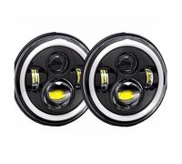 Optique De Phare 2 Pièces Pour JK Pour TJ Pour OffRoad Pour Defender Pour Hummer 4x4 Voiture 7 Pouces Phare LED Salut/bas H4 Halo Yeux DRL Ensemble De Phares Feu Avant Voiture(40w Halo light Black)