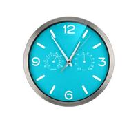 Bresser MyTime ND Thermo-Hygro Horloge Murale Radio-pilotée silencieuse avec Cadre en Acier Inoxydable et Affichage de la température et de l'humidité Bleu Clair