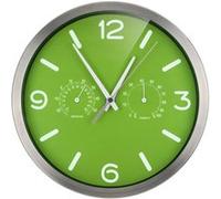 Bresser MyTime ND Thermo-Hygro Horloge Murale Radio-pilotée silencieuse avec Cadre en Acier Inoxydable et Affichage de la température et de l'humidité Vert