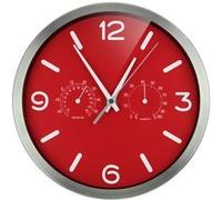 Bresser MyTime ND Thermo-Hygro Horloge Murale Radio-pilotée silencieuse avec Cadre en Acier Inoxydable et Affichage de la température et de l'humidité Rouge
