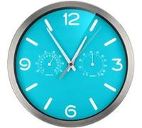 Bresser MyTime ND Thermo-Hygro Horloge Murale Radio-pilotée silencieuse avec Cadre en Acier Inoxydable et Affichage de la température et de l'humidité Bleu Clair