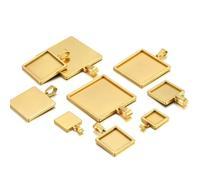 Optxzn Lot de 5 Bases carrées Vierges en Acier Inoxydable doré pour pendentifs, Plateaux de 10/15/20/25/30 mm, cabochons, Accessoires de Fabrication de Bijoux