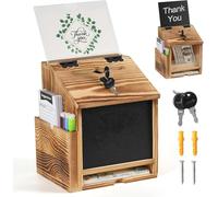 Optyuwah Boîte à propositions en bois - Urne de choix avec serrure - À poser et montage mural - Avec tableau noir - Peut également servir de boîte à dons transparente pour bureau, centre client, école