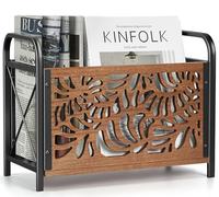 Optyuwah Porte-revues en bois - Élégant motif squelette - Panier de rangement pour catalogues - 33 x 26 x 17 cm