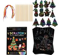 OPUHOHR Christmas Arts à Gratter Kit, Dessin Gratter pour Enfants Noël Scratch Paper Rainbow Painting Sketch, Carte a Gratter pour Cadeaux de Noël, Loisirs Créatifs de Noël