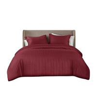 Opulent Dreams Parure de lit à rayures en microfibre ultra douce - avec Housse de couette et 2 taies d'oreiller (Bordeaux, Super King (260 x 220 cm & (2) 50 x 75 cm)