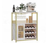 OPULENTHOME Armoire à Vin avec éclairage LED, Meuble Bar avec étagère à Vin Réglable Et Porte-Verres, Style Industriel, Meuble Rangement Bar pour Cuisine, Salle à Manger Ou Salon, 70 x 35 x 92 cm