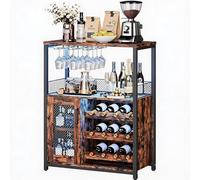 OPULENTHOME Armoire à Vin avec éclairage LED, Meuble Bar avec étagère à Vin Réglable Et Porte-Verres, Style Industriel, Meuble Rangement Bar pour Cuisine, Salle à Manger Ou Salon, 70 x 35 x 92 cm