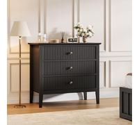 OPULENTHOME Armoire de Rangement en Bois,Buffet avec 3 Tiroirs à Motif Vagues,Meuble de Rangement,Table de Chevet,Armoire sur Pied Scandinave pour Salon,entrée,Chambre(80X40X75cm,Noir)