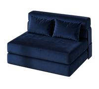 OPULENTHOME Canapé lit Convertible 2 Place Pliable avec Oreillers,2 in 1Fauteuil-lit Convertible en Velours côtelé,Canapé Paresseux/Chauffeuse pour Chambre,Salon(107X32X32cm,Bleu)