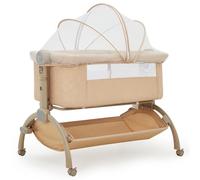 OPULENTHOME Cododo Bébé, 3 en 1 Lit Cododo à roulettes, Berceau de Voyage avec Moustiquaire Amovible et Panier de Rangement, Réglable en Hauteur, avec Matelas en Maille Respirante (Khaki)